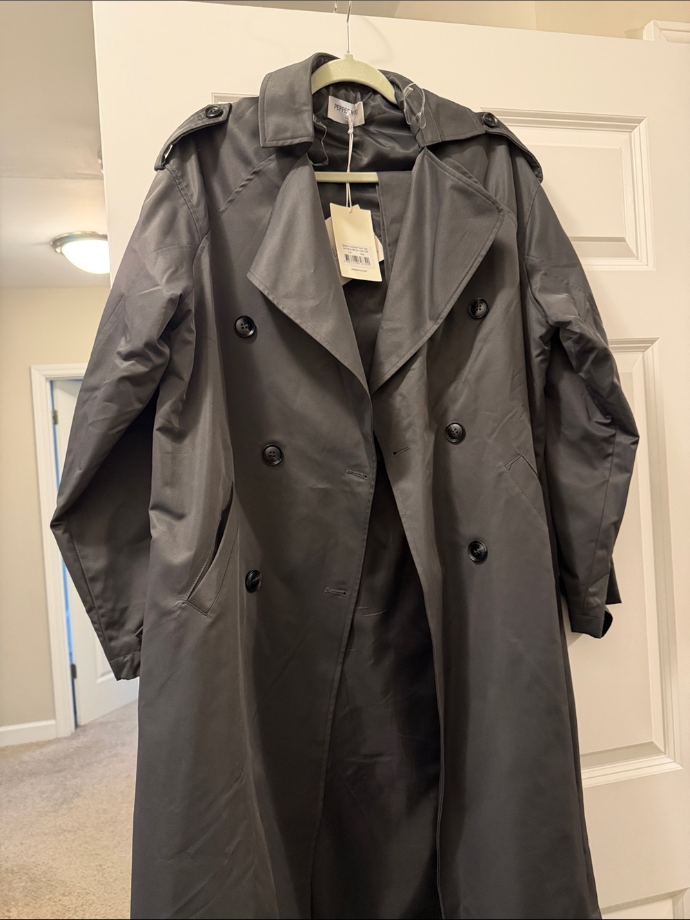 Peppermayo Double-Breasted Trench Coat in Gray